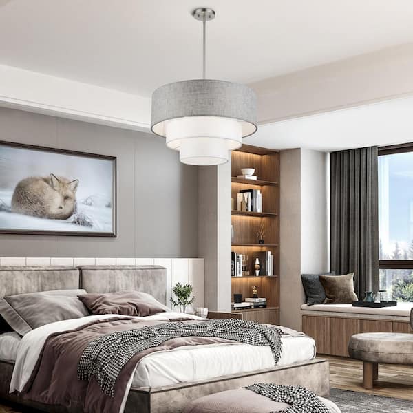 Brookmeade 4-Light Brushed Nickel Chandelier with Urban Gray and White Color Fabric Shade