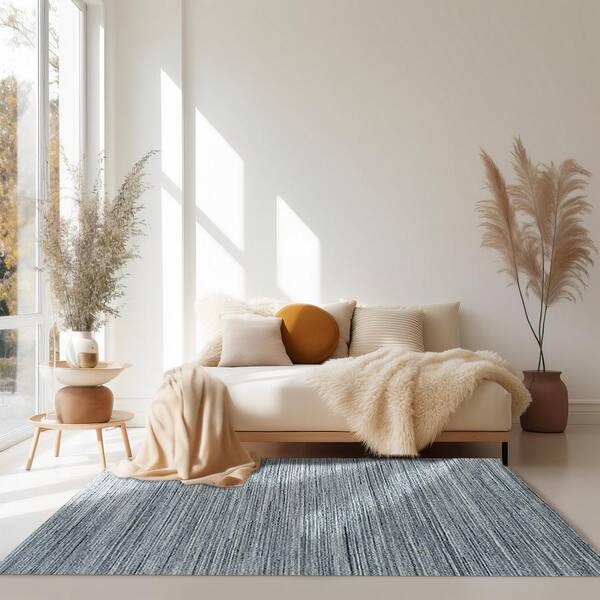 EORC Natural Grey 9 ft. x 12 ft. Hand-Knotted Wool Modern Lori Baft Gabbeh Solid Color Area Rug