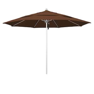 11 ft. Silver Aluminum Commercial Market Patio Umbrella with Fiberglass Ribs and Pulley Lift in Teak Olefin