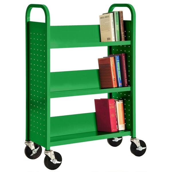 Sandusky 32 in. W x 14 in. D x 46 in. H Single Sided 3-Sloped Shelf Booktruck in Primary Green