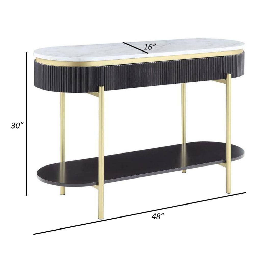 Ville 48 Inch White Faux Marble Top Console Table with Storage