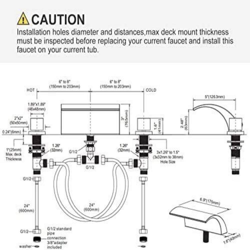 Matte Black Brass Double Handle Waterfall Tub Faucet