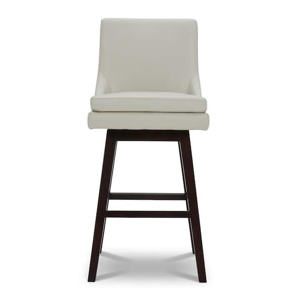Fiona 30.7 in. Light Gray High Back Solid Wood Frame Swivel Counter Height Bar Stool with Faux Leather Seat(Set of 2)