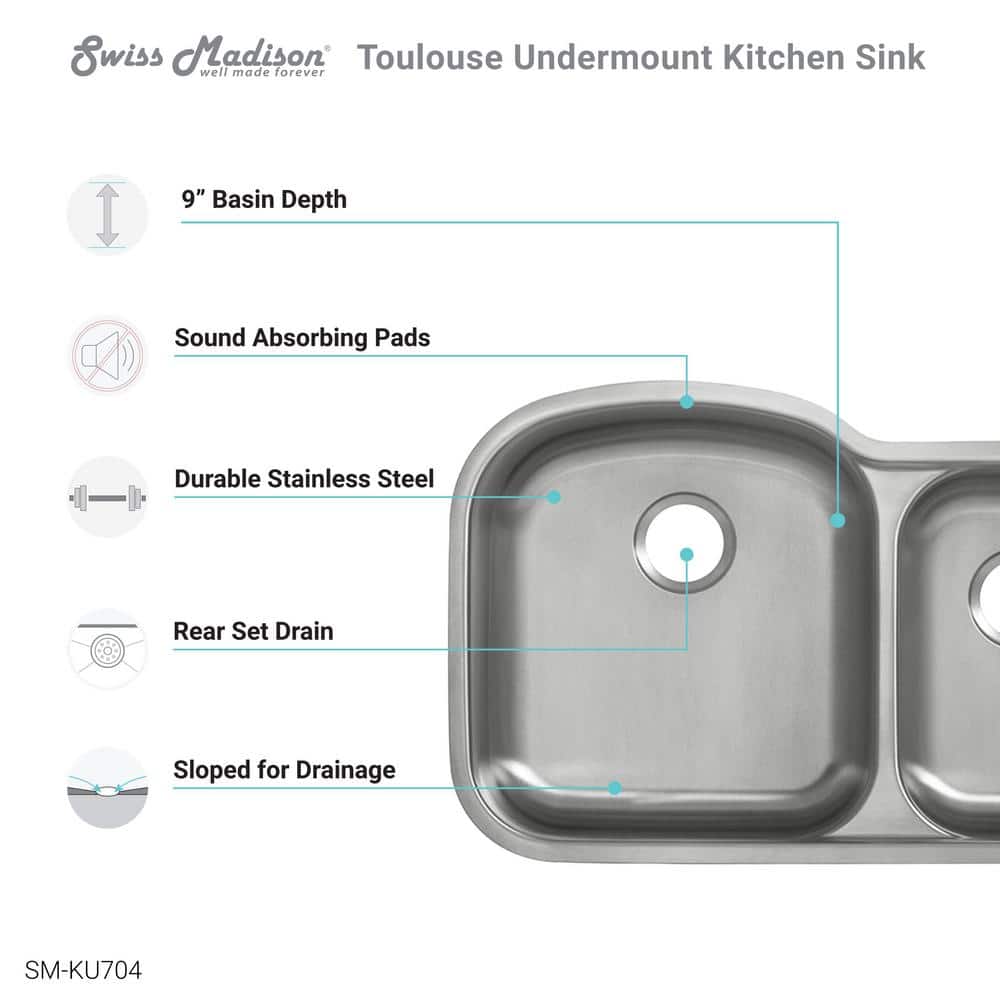 Toulouse 32 x 21 Stainless Steel Dual Basin Undermount Kitchen Sink