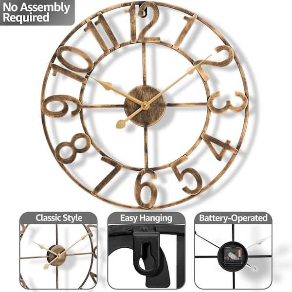 Sorbus Bronze Metal Analog Numeral Wall Clock CLK-WAL40N-BRN - The