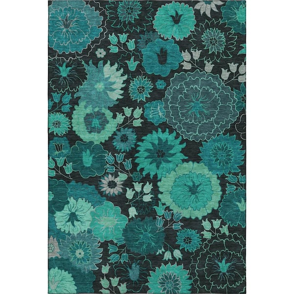 Mayfield Premium Machine Washable Abstract AMF2295 Teal 5 ft. x 7 ft. 6 in. Area Rug