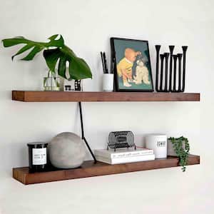 36 in. W x 6.5 in. D Rustic Farmhouse Decorative Wall Shelf - Bathroom Wooden Shelves for Wall Mounted - Set of 2