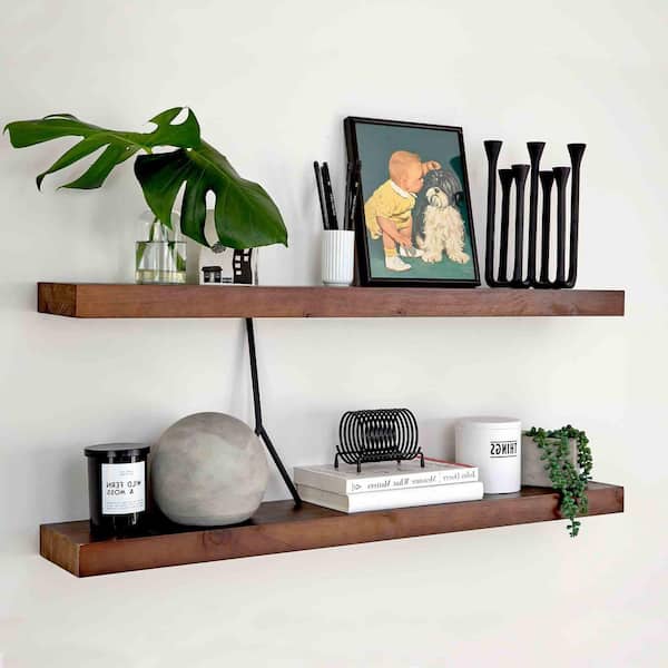 Unbranded 36 in. W x 6.5 in. D Rustic Farmhouse Decorative Wall Shelf - Bathroom Wooden Shelves for Wall Mounted - Set of 2