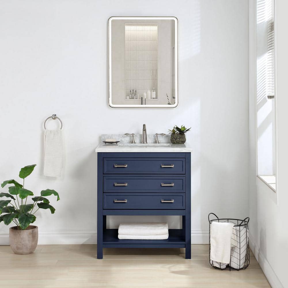 Freya 31" Blue Bathroom Vanity with White Marble Top