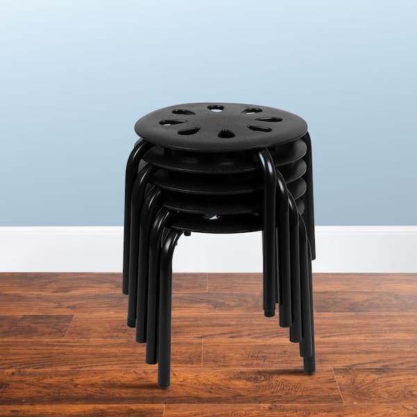 11.5 in. Height Black Plastic Nesting Stack Stools (5-Pack)