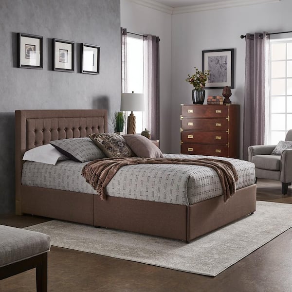 Brown platform bed deals queen