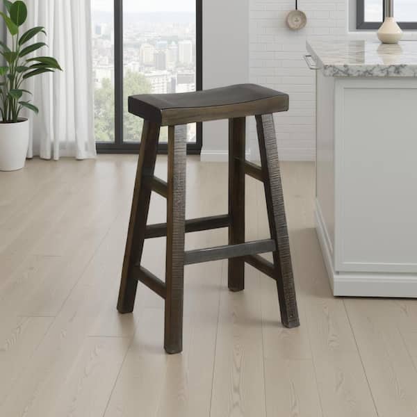 Benjara Flint Brown Wood Frame Barstool (Set of 2)