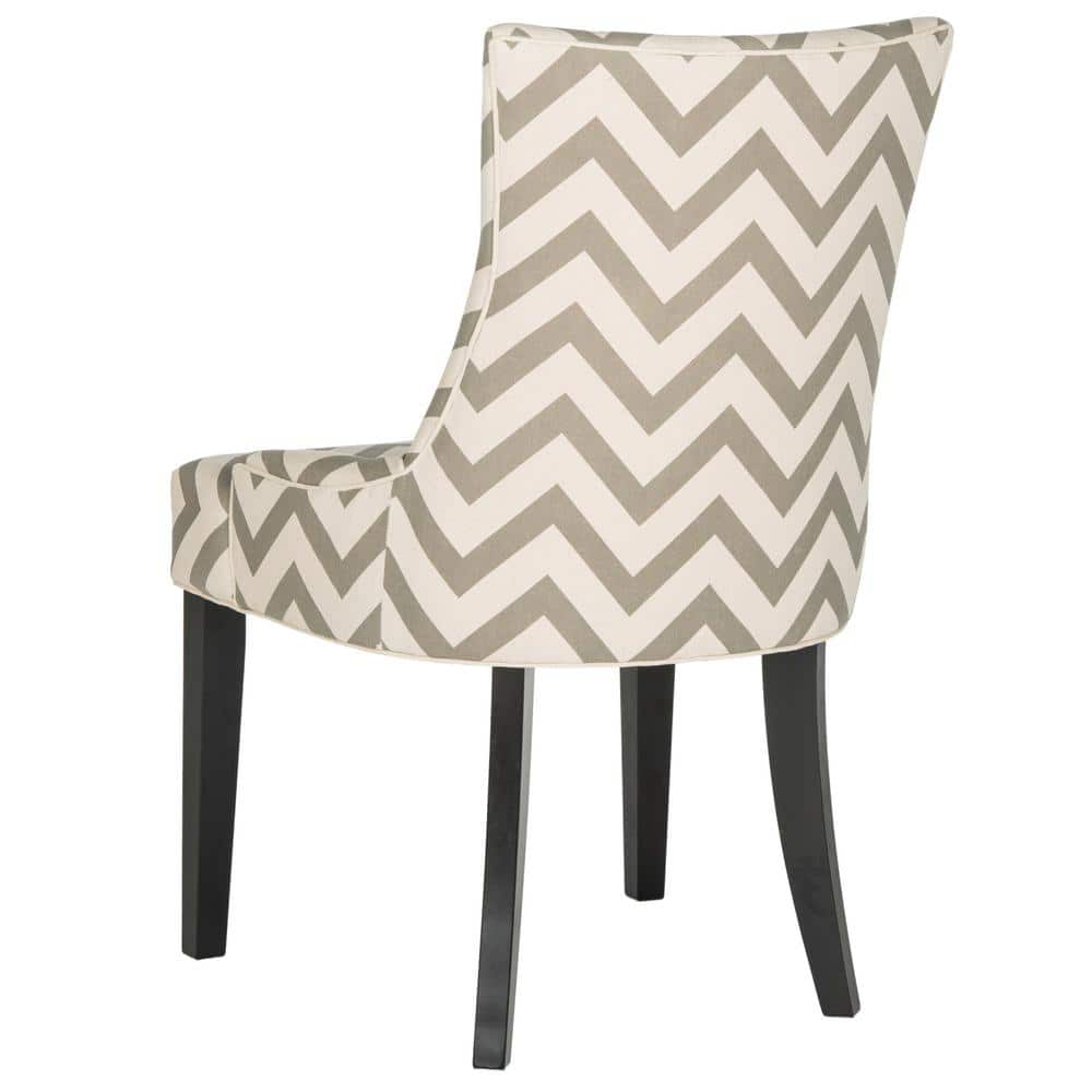 Espresso Finish Gray Linen Upholstered High Side Chair