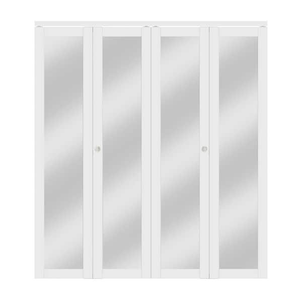72 in. x 80 in. 1-Lite Mirrored Glass and Solid Core White Finished MDF Interior Closet Bi-fold Door with Hardware