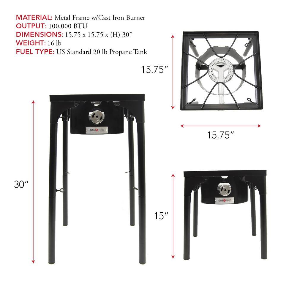 Black Steel Propane Single Burner Camp Stove with Cover