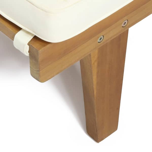 Ariana Wood Outdoor Patio Chaise Lounge with Cream Cushion