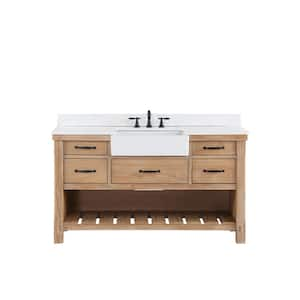 Villareal 60 in. W x 22 in. D x 33.9 in . H Single Bath Vanity in Weathered Pine with White Composite Stone Top