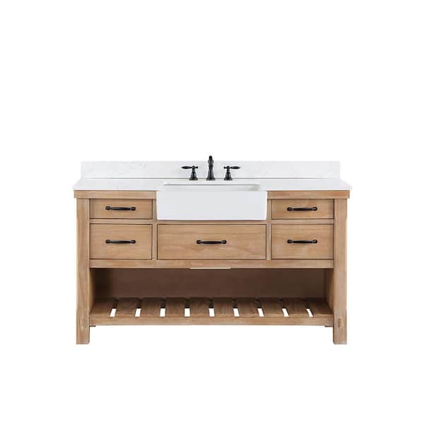 Villareal 60 in. W x 22 in. D x 33.9 in . H Single Bath Vanity in Weathered Pine with White Composite Stone Top
