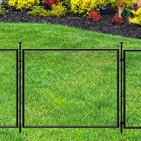 37.3 in. H x 50.2 in. W Black Metal Diamond Mesh Garden Fence Gate