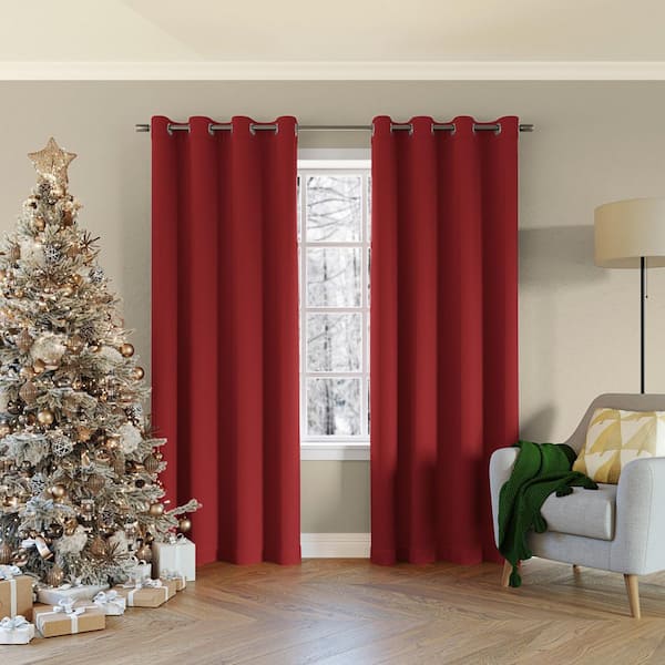 Saxon Energy Saving Red Polyester 54 in. W x 63 in. L Grommet Blackout Curtain (Single Panel)