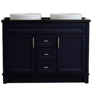 49 in. W x 22 in. D Double Bath Vanity in Blue with Granite Vanity Top in Black Galaxy with White Round Basins