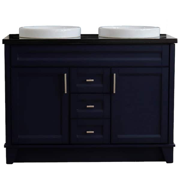 Bellaterra Home 49 in. W x 22 in. D Double Bath Vanity in Blue with Granite Vanity Top in Black Galaxy with White Round Basins