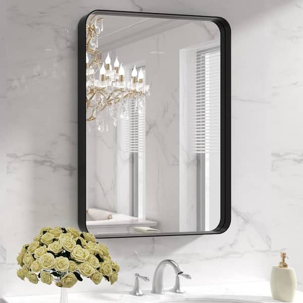 KIOTEE 22 in. W. x 30 in. H Rectangular Framed French Cleat Wall Mounted Tempered Glass Bathroom Vanity Mirror in Matte Black