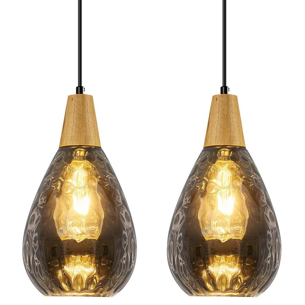 Home Lighting 60-Watt 1-Light SmokeGrey 2-Pack Modern Glass Farmhouse Pendant Light for Kitchen Island Bedroom price history on PriceWatchPro