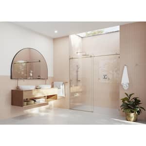 Eclipse 60 in. to 64 in. W x 78 in. H Sliding Frameless Shower Door in Brushed Bronze with Handle