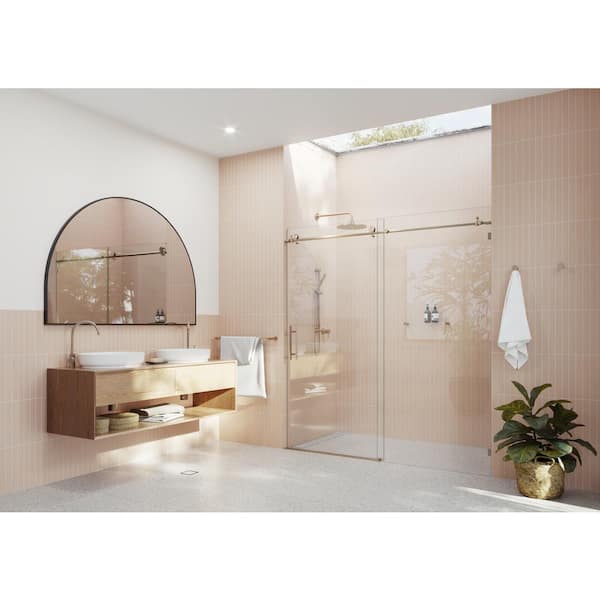 Glass Warehouse Eclipse 68 in. to 72 in. W x 78 in. H Frameless Sliding  Shower Door in Brushed Bronze with Handle GW-SLD-72-BB - The Home Depot