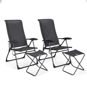 2-Piece Adjustable Back Folding Metal Outdoor Dining Chair in Gray