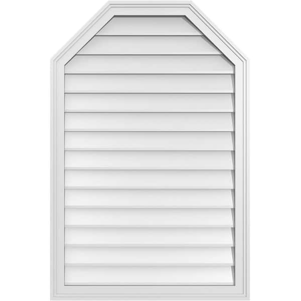 Ekena Millwork 28 in. x 42 in. Octagonal Top Surface Mount PVC Gable Vent: Decorative with Brickmould Frame