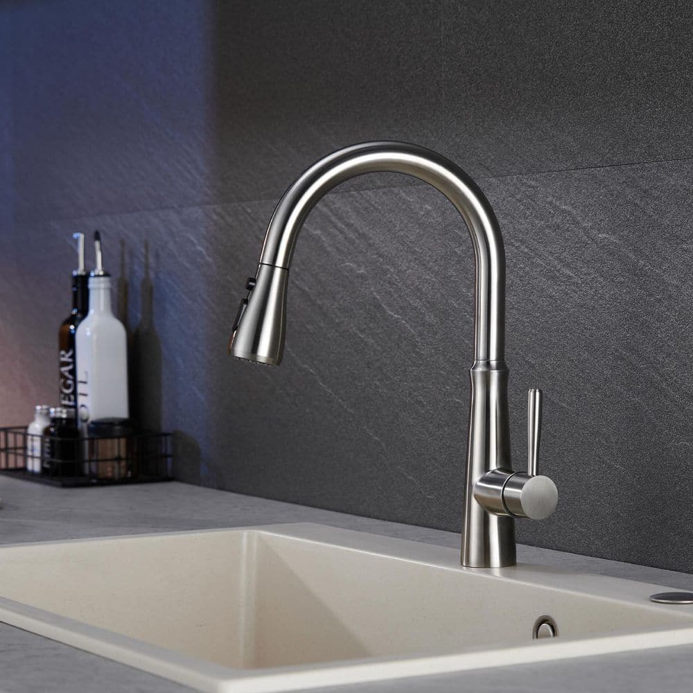 Brushed Nickel Stainless Steel High Arc Kitchen Faucet with Pull Down Sprayer