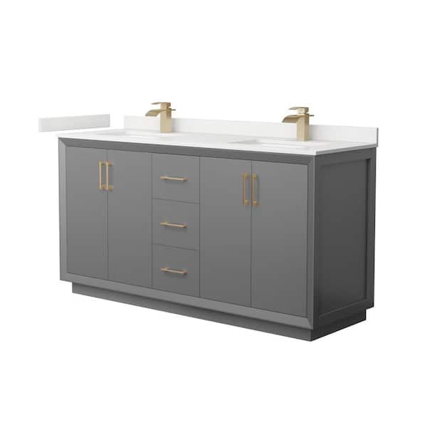 Wyndham Collection Strada 66 in. W x 22 in. D x 35 in. H Double Bath Vanity in Dark Gray with White Quartz Top