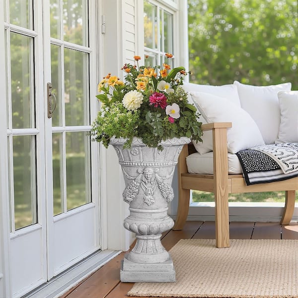 Albert 14.5 in. W x 23.75 in. H Light Grey Mgo Lightweight Concrete Trophy Garden Urn Planter
