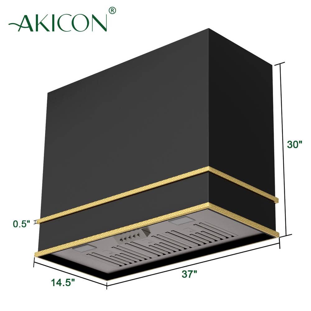 Akicon 36 Inch Black and Gold Stainless Steel Wall Mounted Range Hood