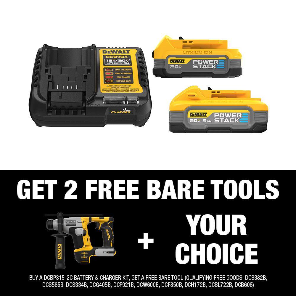 DEWALT ATOMIC 20V MAX Lithium-Ion Cordless Brushless Ultra-Compact 5/8 in. SDS + Hammer Drill w/5 & 1.7Ah Batteries & Charger -  DCH172BWP315-2C