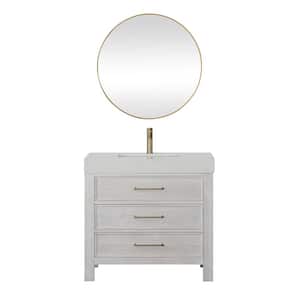 Leon 36 in. W x 22 in. D x 34 in. H Single Bath Vanity in Washed White with White Composite Stone Top and Mirror
