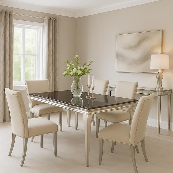 Benjara Black and Chrome Glass Rectangle 37 in. 4 Legs Base Dining Table Seats 4