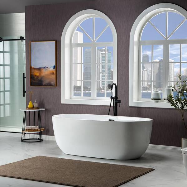 Aurillac 67 in. Acrylic FlatBottom Double Ended Bathtub with Matte Black Overflow and Drain Included in White