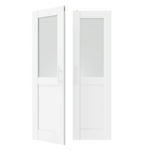 56 in. x 80 in. Solid Wood & MDF, 1/2 Lite, Frosted Glass, White Primed, Pantry Door, Interior Door Slab with Ball Catch