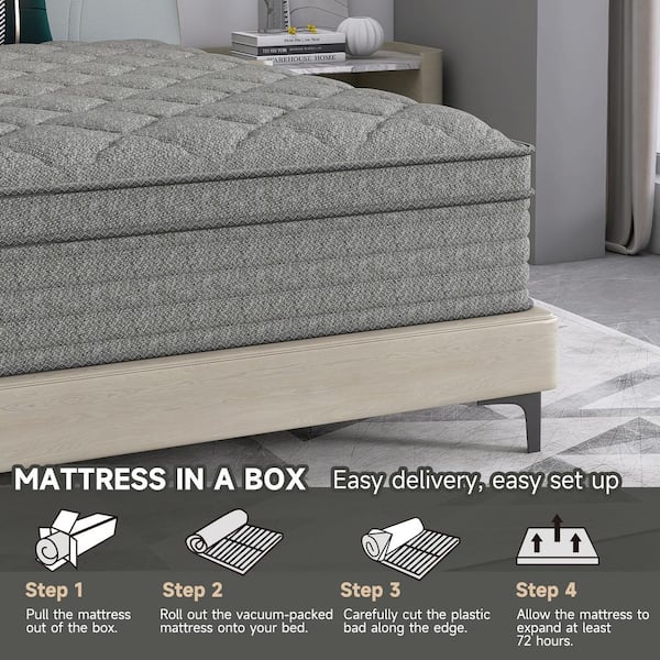 Grey King Medium Hybrid Euro Top Support and Breathable Cooling Gel Memory Foam 12 in. Bed-in-a-Box Mattress