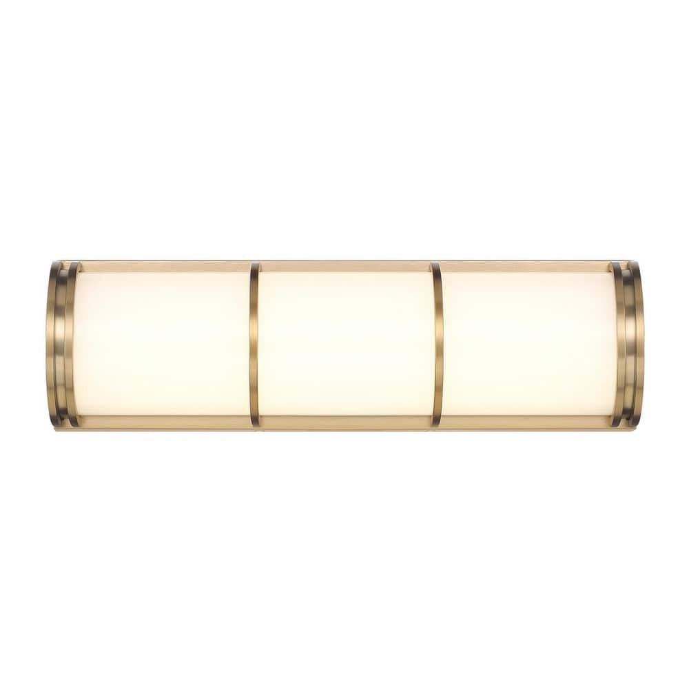 Harper 16 in. W x 4.64 in. H Warm Brass LED Contemporary Bathroom Vanity Light with White Etched Glass Shades price history on PriceWatchPro