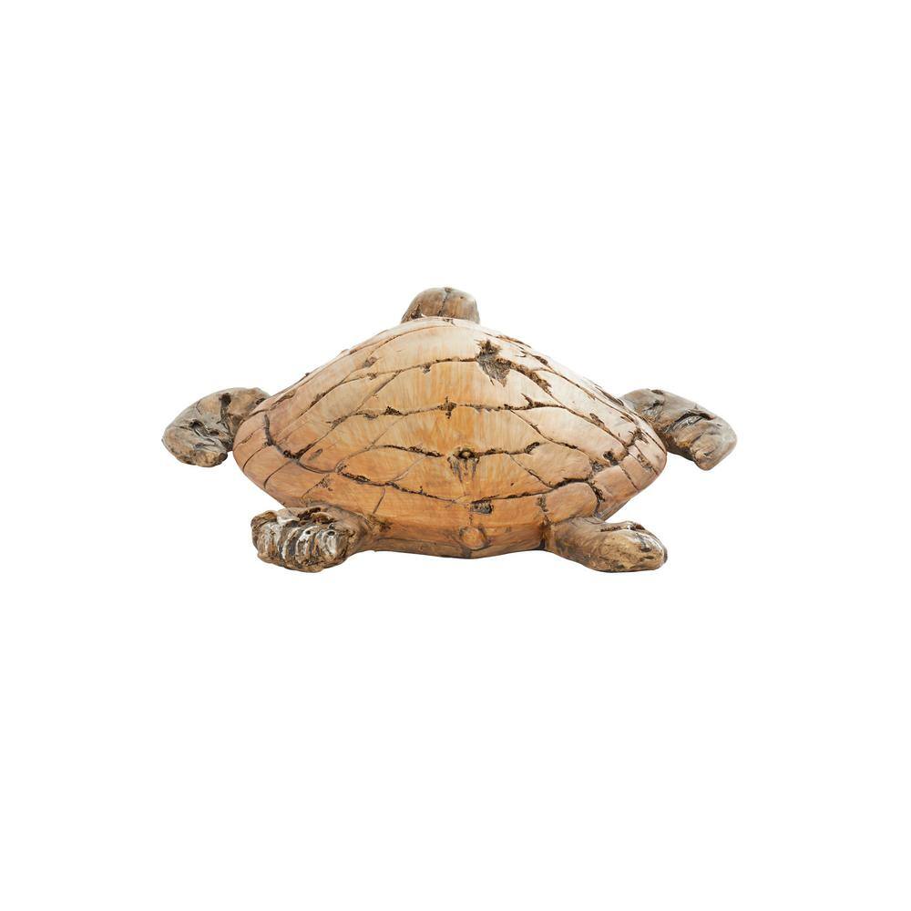 Hand-Carved Brown Wood Coastal Turtle Sculpture
