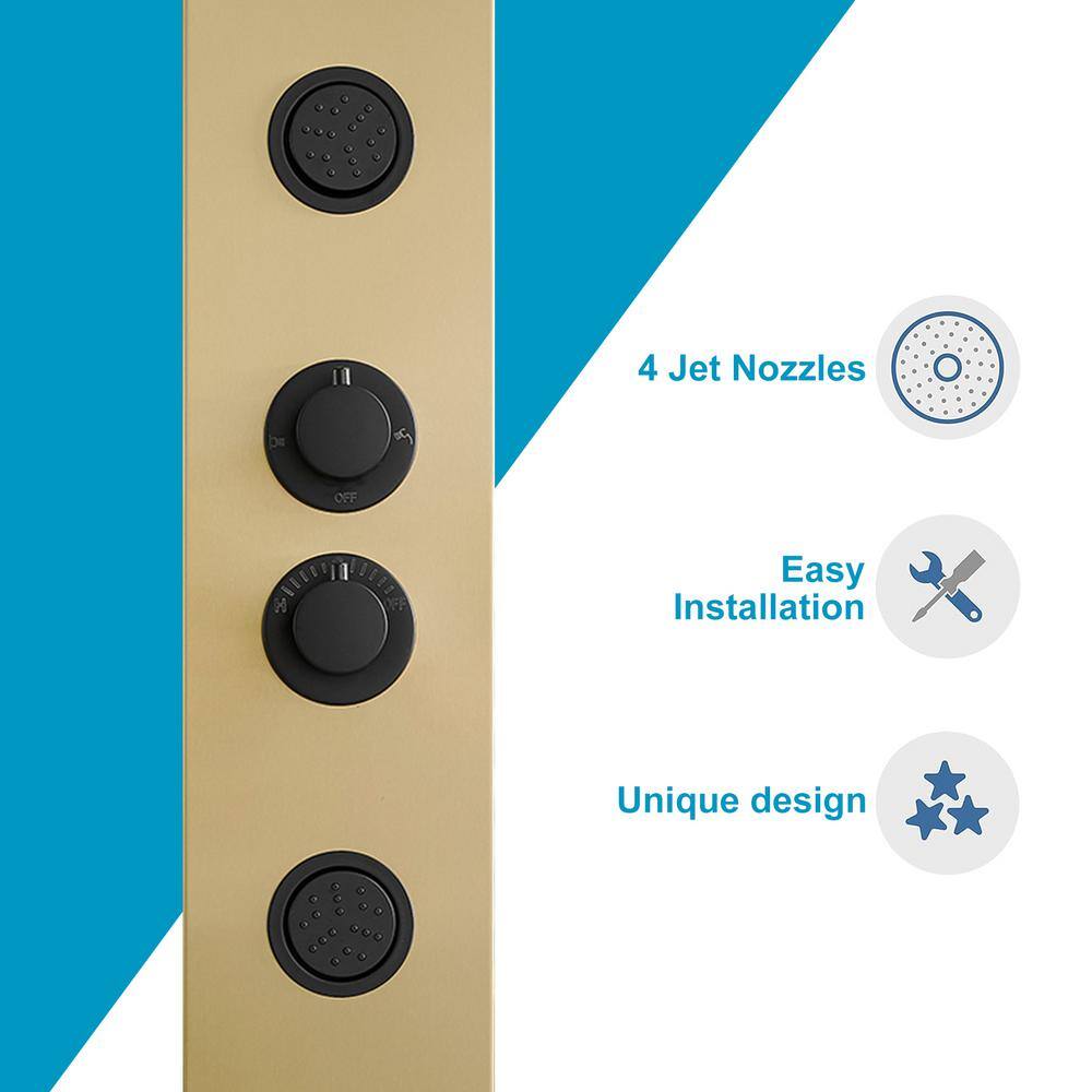 Gold and Black Stainless Steel Shower Panel System with Rainfall Showerhead