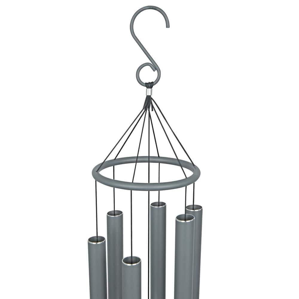 39" Gray Aluminum Wind Chime with Blue Gemstone
