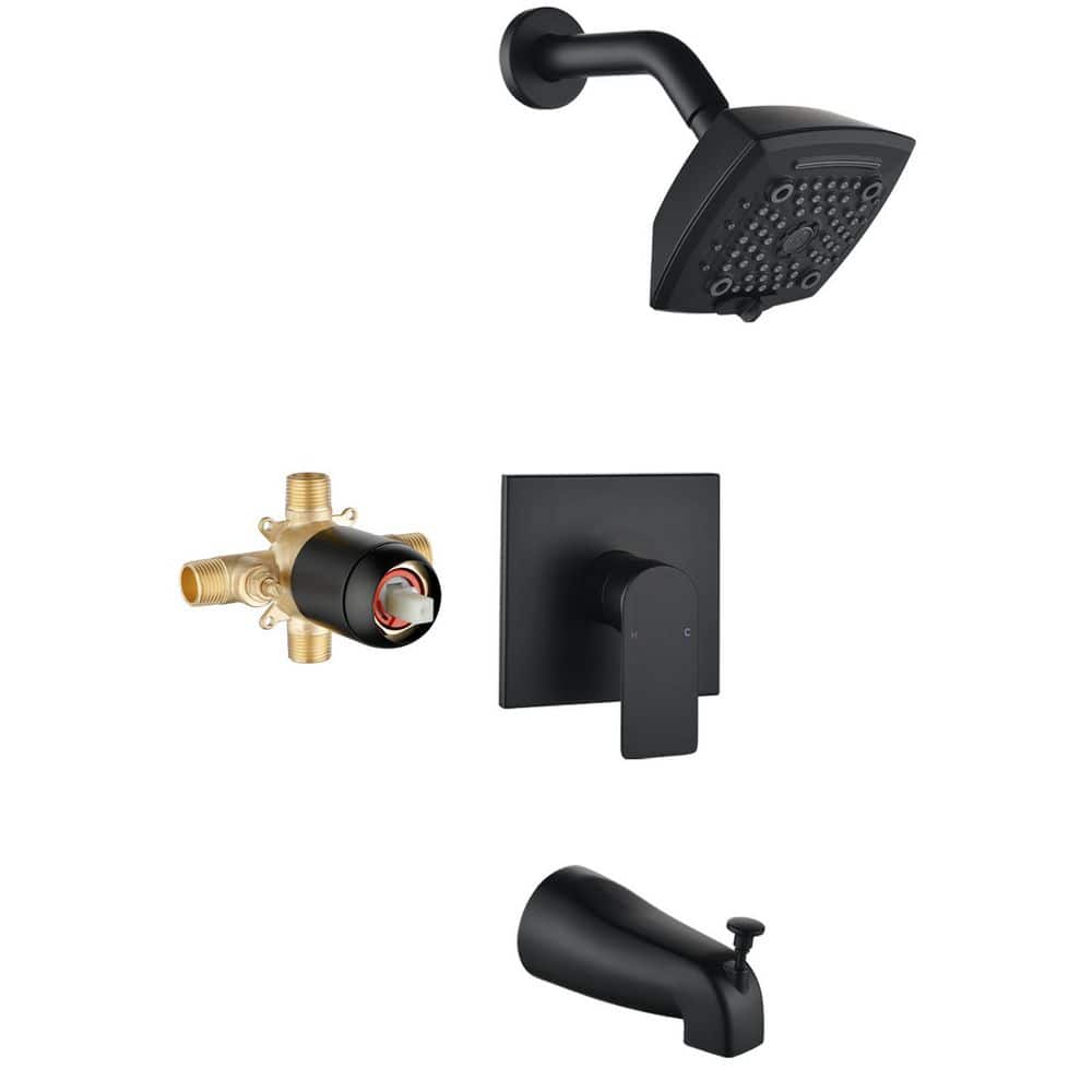Single Handle 2-Spray Tub and Shower Faucet, 5 Functions Shower Head 2.5 GPM in Matte Black(Valve Included) price history on PriceWatchPro