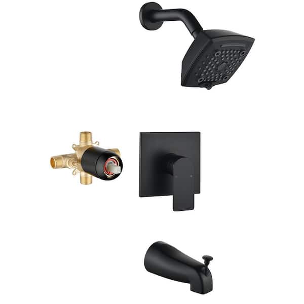 Single Handle 2-Spray Tub and Shower Faucet, 5 Functions Shower Head 2.5 GPM in Matte Black(Valve Included)