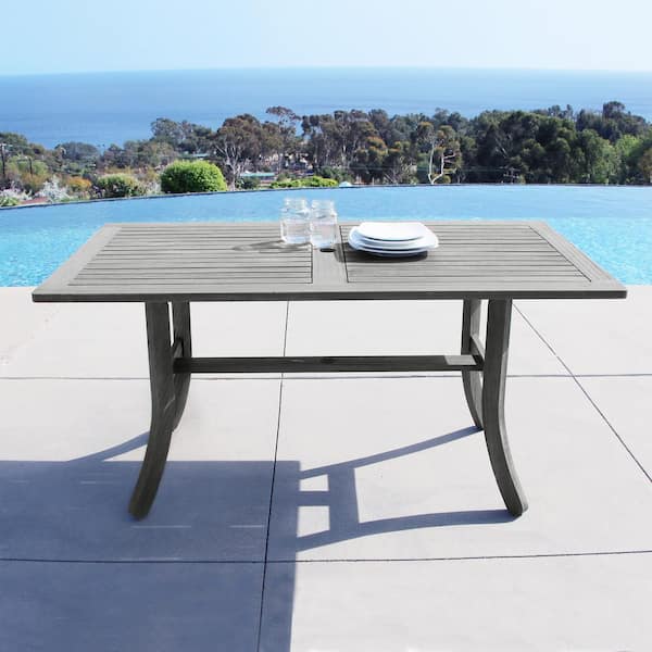 Afoxsos Outdoor Patio Hand-Scraped Wood Rectangular Dining Table with Curvy Legs