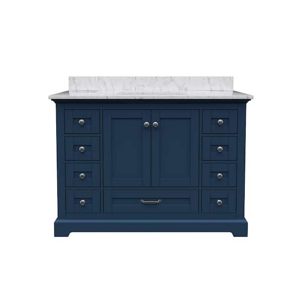 48 in. x 22 in. Navy Blue Bath Vanity with White Carrara Marble Counter Top with sink